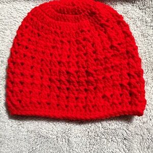 Red Crochet Beanie Hat
